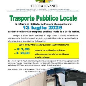 Avviso Unione dei Comuni Terre a Levante sul trasporto pubblico locale